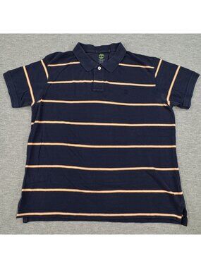 Timberland Polo Shirt Mens Size XL Navy Stripe Short Sleeve Regular Fit Cotton